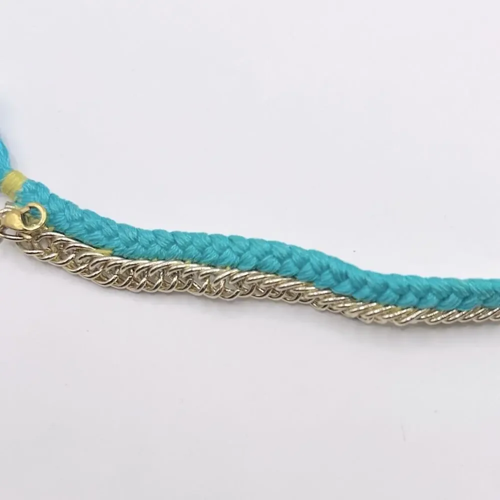 ETTIKA Gold Tone Chain Turquoise Blue Braided Bracelet Tassel Boho Bohemian